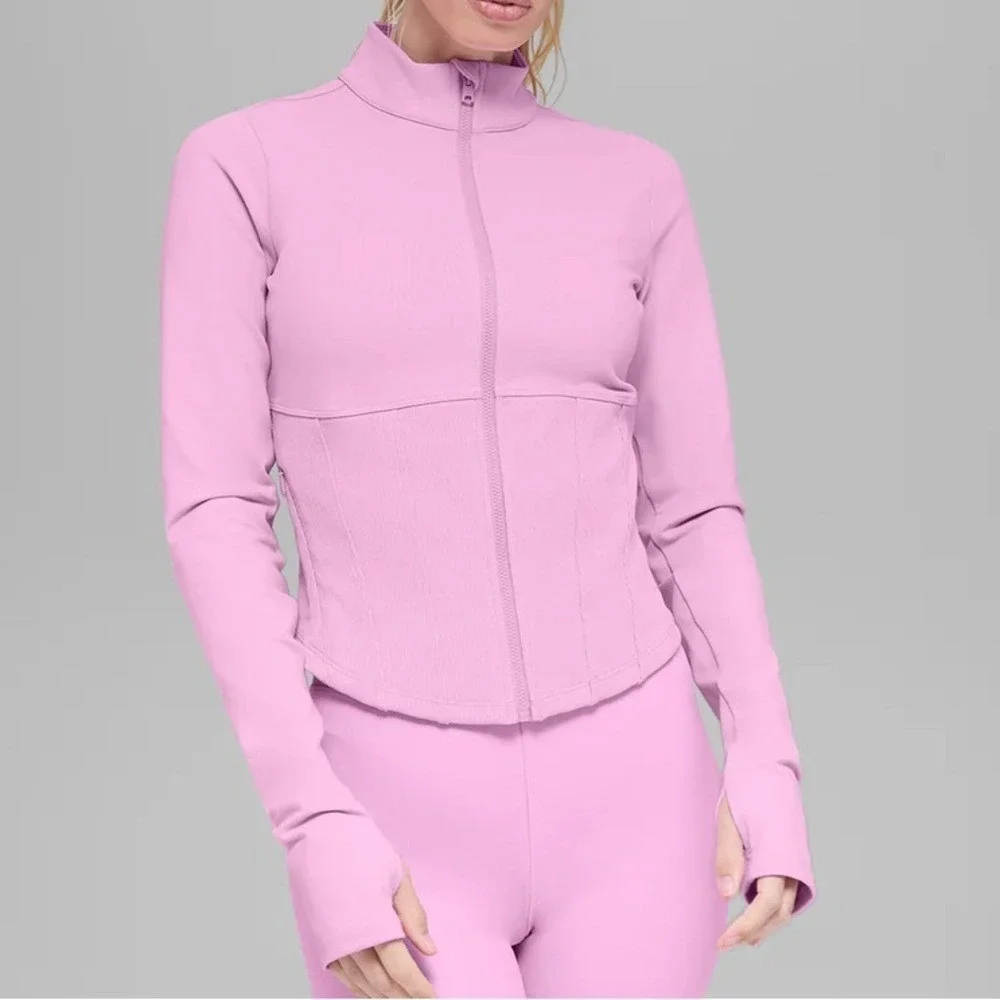 ALO Yoga Airbrush Corset Full Zip Jacket Candy Heart Pink XS